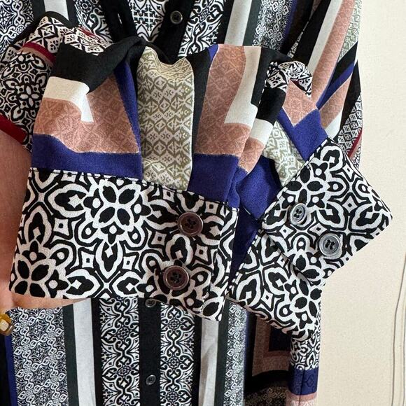 Susan Graver button Down Tunic Long Sleeve Size 10 Geometric Print Lagenlook - Picture 4 of 8